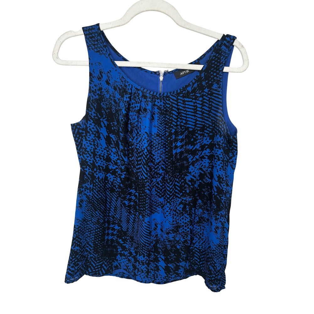 Apt 9 Black and‎ Blue Sleeveless Lined Blouse Back Half Zip Women's Size Medium